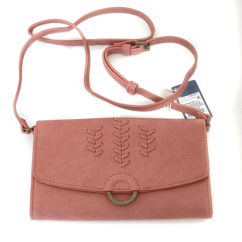 Rose Color Faux Leather Crossbody Wallet Purse Sz M